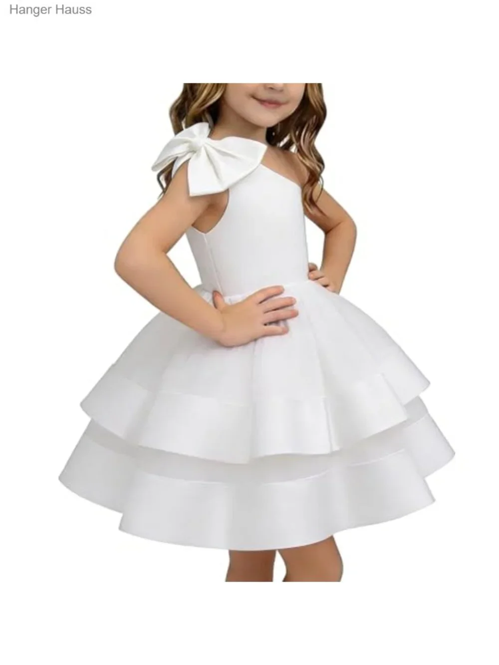 Girls Sleeveless One Shoulder Flower Formal Prom Dress with Detachable Bow